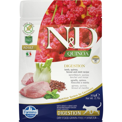 Farmina N&amp;D Quinoa Cat Grain Free Digestion Lamb сухой беззерновой корм для взрослых кошек для поддержки пищеварения с ягненком и киноа - 300 г повседневный супер премиум беззерновые для взрослых с ягненком мешок Импортный корм 1 уп. х 1 шт. х 0.3 кг