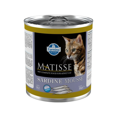 Farmina Matisse Mousse Sardine влажный корм для взрослых кошек, с сардинами, мусс, в консервах - 300 г повседневный премиум для взрослых с сардиной для всех пород консервы (в железной банке) Импортный корм 1 уп. х 6 шт. х 1.8 кг