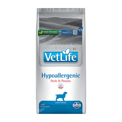 Vet Life Dog Hypoallergenic Pork &amp; Potato полнорационный сухой корм для собак для снижения пищевой аллергии и/или непереносимости, диетический, со свининой и картофелем - 12 кг ветеринарный супер премиум без курицы для взрослых со свининой для всех по