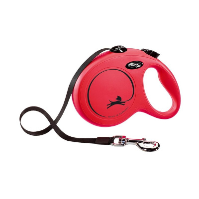 Поводок-рулетка flexi New Classic L длиной 5 м для собак до 50 кг лента красная породы крупного размера Германия 1 уп. х 1 шт. х 0.8 кг