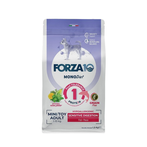 Forza10 MonoDiet Sensitive Digestion Mini&amp;Toy Adult сухой корм для взрослых собак мелких пород при чувствительном пищеварении с рыбой - 1,5 кг диетические супер премиум монобелковый для взрослых с рыбой породы мелкого размера мешок Италия 1 уп. х 1 шт
