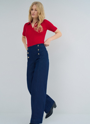 Широкие джинсы с золотыми пуговицами, Синий