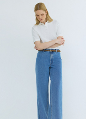 Укороченные широкие джинсы с эластаном, Голубой