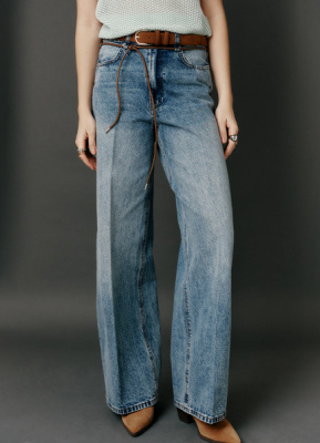 Широкие джинсы из плотного денима с ремнём, Синий