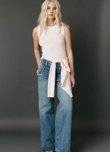 Широкие джинсы из плотного денима с обвесом, Синий