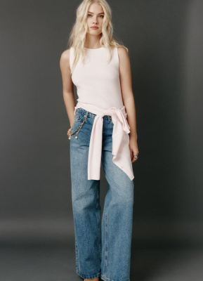 Широкие джинсы из плотного денима с обвесом, Синий