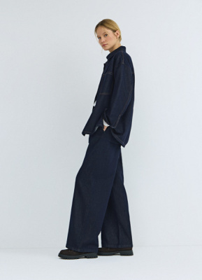 Широкие джинсы из тонкого денима с поясом на резинке, Синий