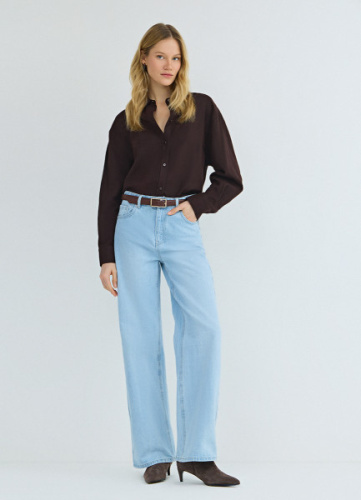 Широкие джинсы из плотного денима, Голубой