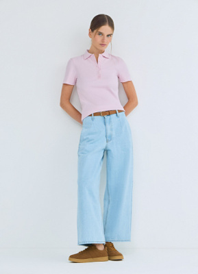 Широкие джинсы из плотного денима с ремнём, Голубой