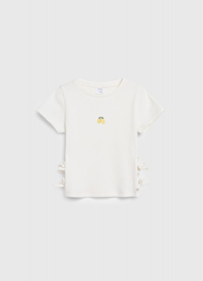 Футболка с бантами и вышивкой для девочек, Белый