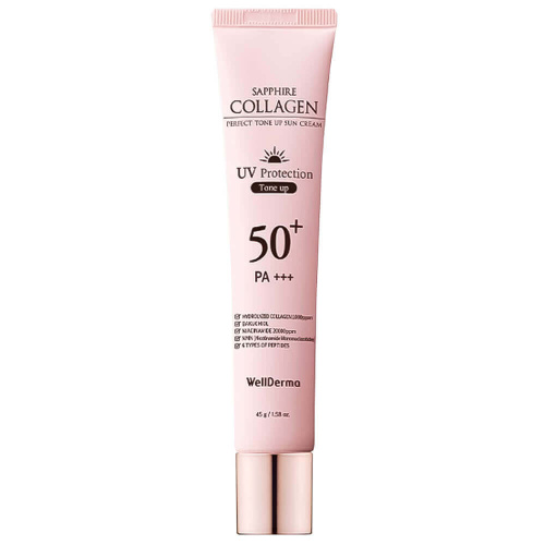 Тонирующий санскрин с коллагеном WellDerma Tone Up Sun Cream Sapphire Collagen Perfect SPF50+ PA+++