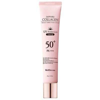 Тонирующий санскрин с коллагеном WellDerma Tone Up Sun Cream Sapphire Collagen Perfect SPF50+ PA+++