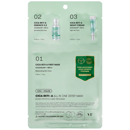 Трёхступенчатый набор для сужения пор с ретинолом VT Cosmetics Cica Reti-A  All In One 3Step Mask