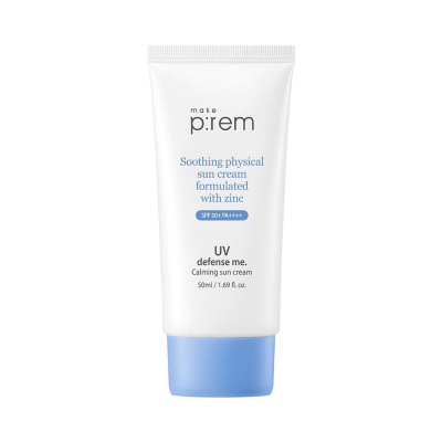 Успокаивающий солнцезащитный крем с цинком Make P:rem Defense Me Soothing Physical Sun Cream SPF 50+ PA++++