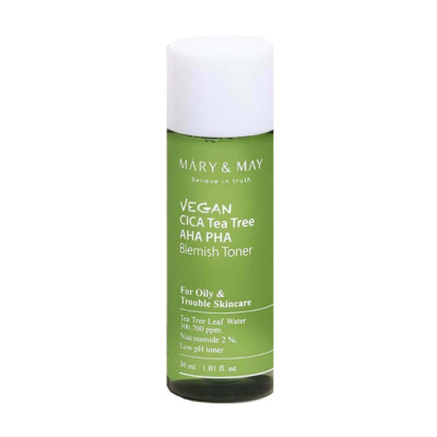 Успокаивающий тоник для проблемной кожи Mary&May Vegan CICA Tea Tree AHA PHA Toner 30 мл