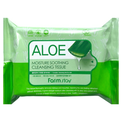 Успокаивающие салфетки для снятия макияжа FarmStay Aloe Moisture Soothing Cleansing Tissue