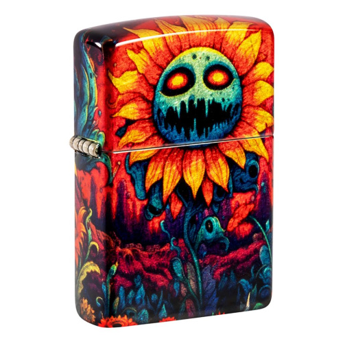 Зажигалка ZIPPO Spooky Sunflower с покрытием 540 Tumbled Brass, латунь/сталь, разноцветная, 38x13x57 мм