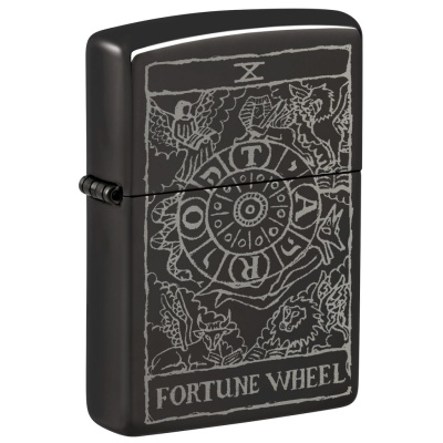 Зажигалка ZIPPO Wheel Of Fortune с покрытием High Polish Black, латунь/сталь, черная, глянцевая, 38x13x57 мм