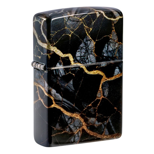 Зажигалка ZIPPO Fusion Marble Design с покрытием 540 Tumbled Chrome, латунь/сталь, черная, 38x13x57 мм