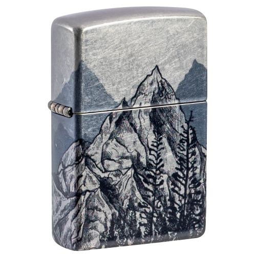 Зажигалка ZIPPO Mountain Sketch с покрытием 540 Tumbled Chrome, латунь/сталь, разноцветная, 38x13x57 мм