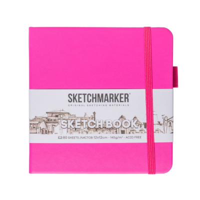 Блокнот для зарисовок Sketchmarker 12*12 cм 80 л 140 г, твердая обложка Фуксия
