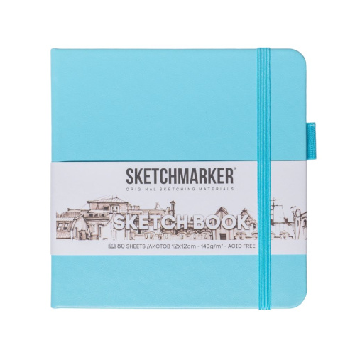 Блокнот для зарисовок Sketchmarker 12*12 cм 80 л 140 г, твердая обложка Небесно-голубой