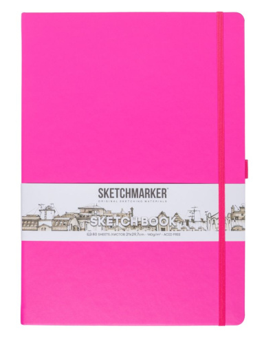 Блокнот для зарисовок Sketchmarker 21*29,7 cм 80 л 140 г, твердая обложка Фуксия