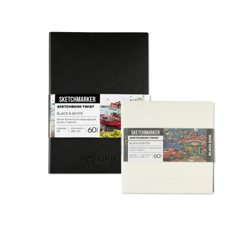 Скетчбук Sketchmarker Black&White, 2 в 1, мягкая обл. черная/белая, 60 л 140 г бум. белая/черная