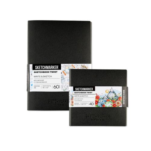 Скетчбук Sketchmarker Sketch&Write, 2 в 1, мягкая обл. черная, 40 л 140 г, бум. белая / 60 л в точку