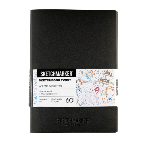 Скетчбук Sketchmarker Sketch&Write, 2 в 1, мягкая обл. черная, A5 40 л 140 г, бум. белая / А5 60 л 7