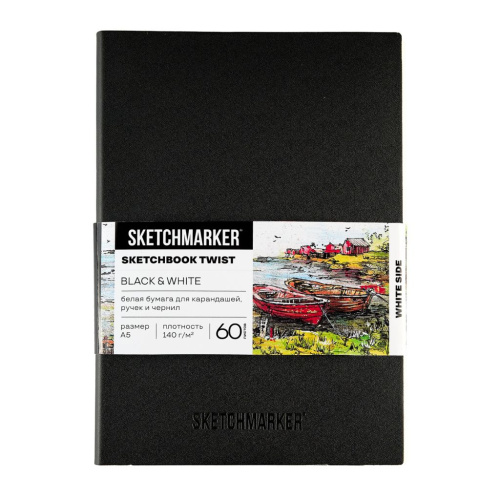 Скетчбук Sketchmarker Black&White, 2 в 1, мягкая обл. черная/белая, A5 60 л 140 г бум. белая/ А5 40
