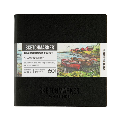 Скетчбук Sketchmarker Black&White, 2 в 1, мягкая обл. черная/белая, 12х12 см 60 л 140 г бум. белая/