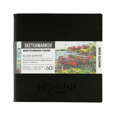 Скетчбук Sketchmarker Black&White, 2 в 1, мягкая обл. черная/белая, 12х12 см 60 л 140 г бум. белая/
