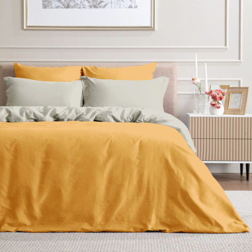 Постельное белье Летний желтый и Серый оникс