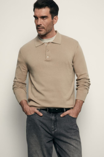 Поло с длинным рукавом из хлопка