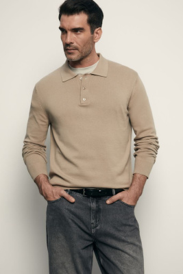 Поло с длинным рукавом из хлопка