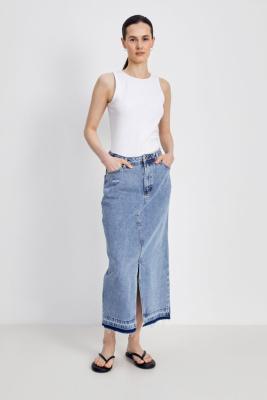 Джинсовая юбка макси с разрезом