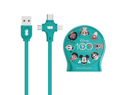 Выдвижной зарядный кабель Дисней Любимые герои USB - Type-C, Micro USB, Lightning (зеленый)