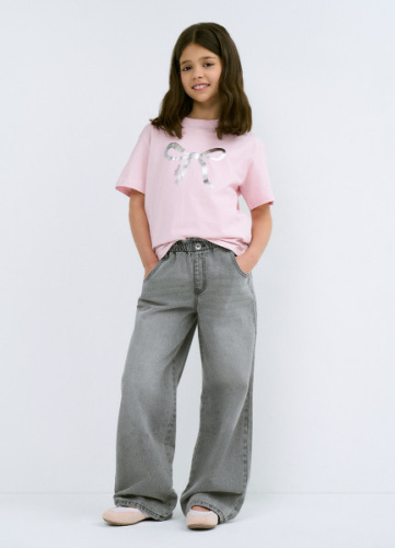 Широкие джинсы для девочек, Серый