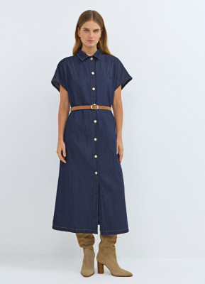Платье-рубашка из денима с ремнём, Синий