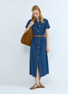 Платье-рубашка из денима с ремнём, Синий