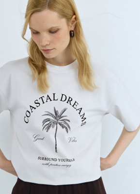 Футболка с принтом, Бежевый