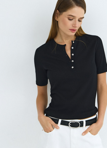 Футболка хенли из хлопка, Черный