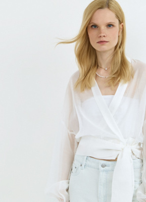 Блузка из лиоцелла с запахом, Белый