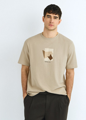 Футболка из текстурной ткани с нашивкой, Бежевый