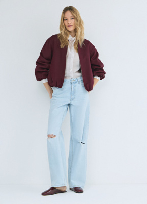 Широкие джинсы с разрезами на коленях, Голубой