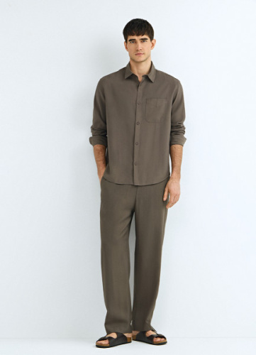 Брюки из вискозы с эластичным поясом, Коричневый