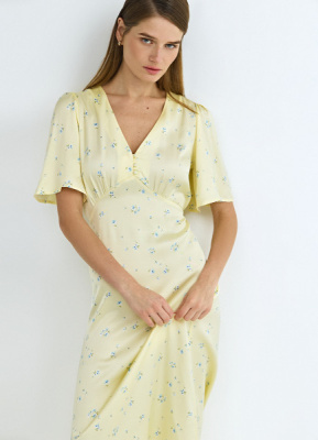 Платье миди с принтом, Желтый