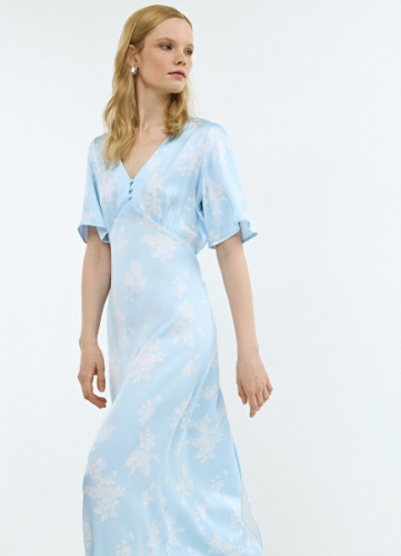 Платье миди с принтом, Голубой