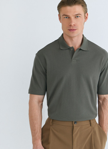 Поло из текстурной хлопковой ткани, Коричневый